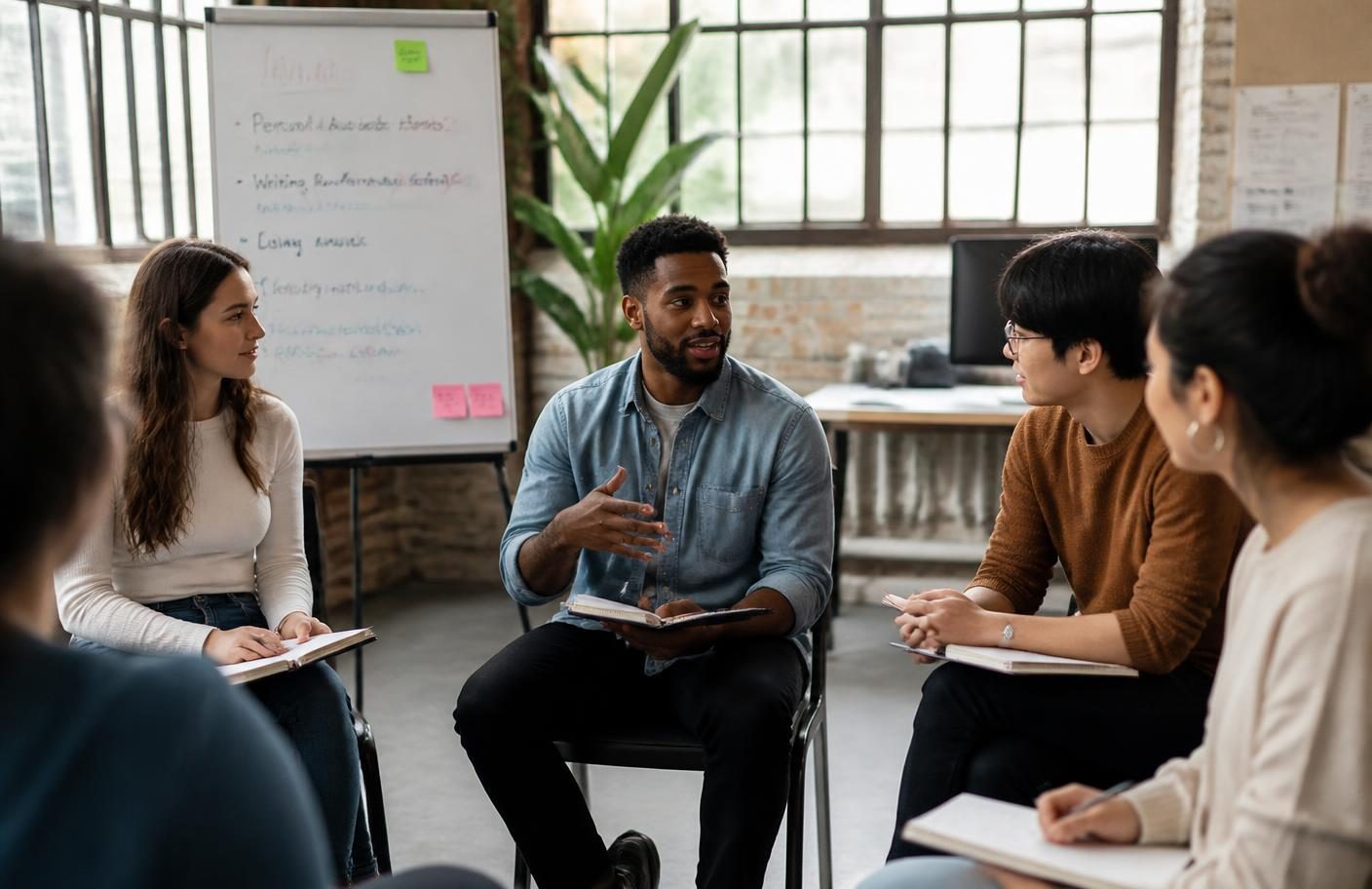Young adults seated in a circle during a mentorship workshop